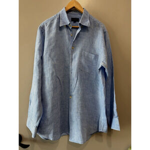 Scott Barber Men's Blue Linen Long Sleeve Button Up Shirt Dress Nautical Large